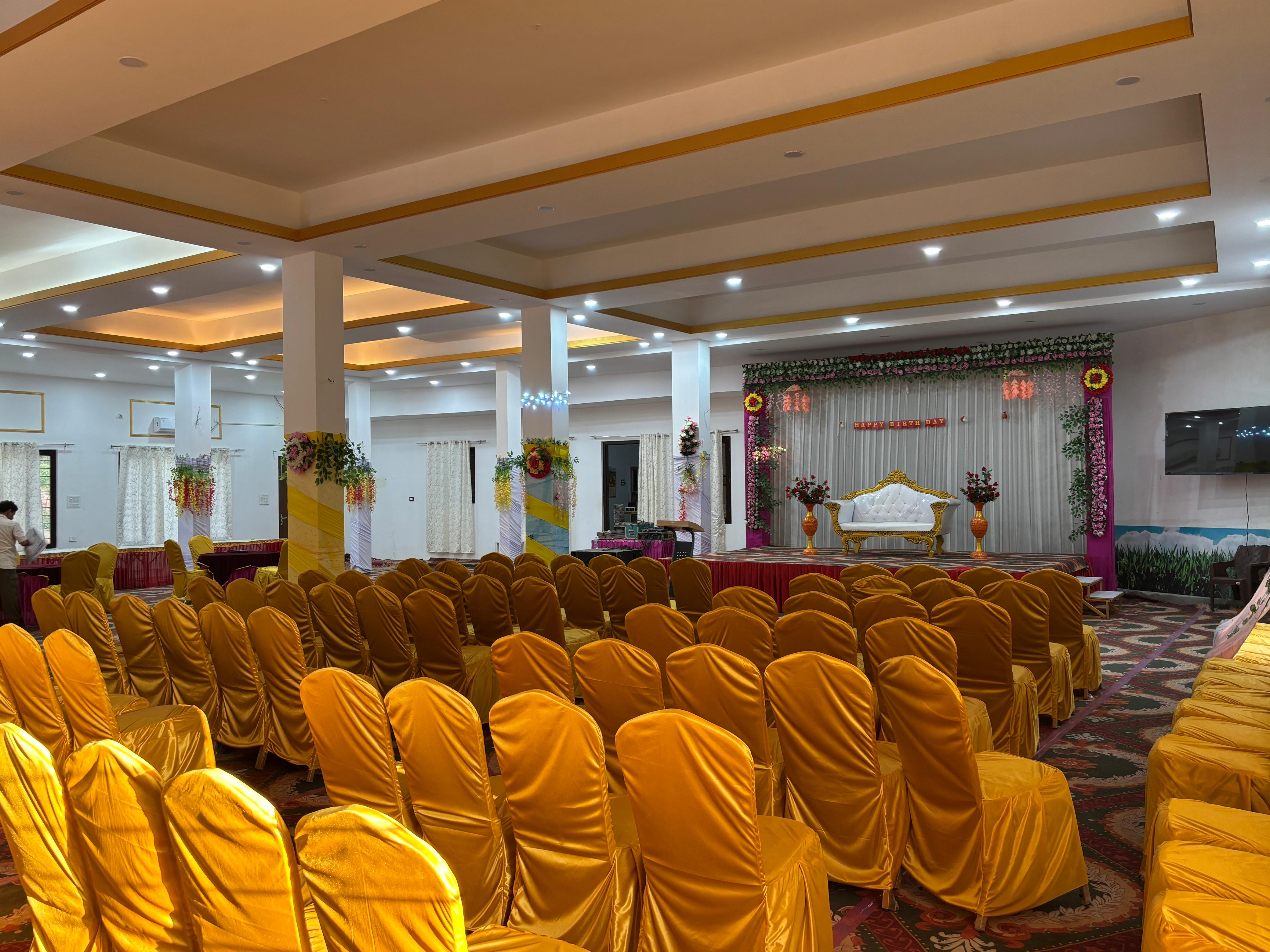 Large decorated event hall at Vandan Homestay